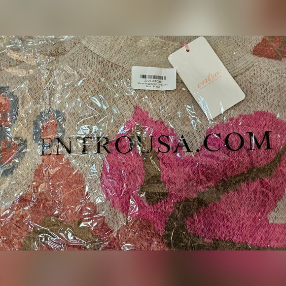 NEW Floral Print Knit Open Front Tie Waist Cardigan Sweater SMALL Birch & Pink - Picture 8 of 9